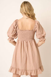 Mittoshop Smocked Ruffled Hem Half Sleeve Mini Dress OutfitFlow